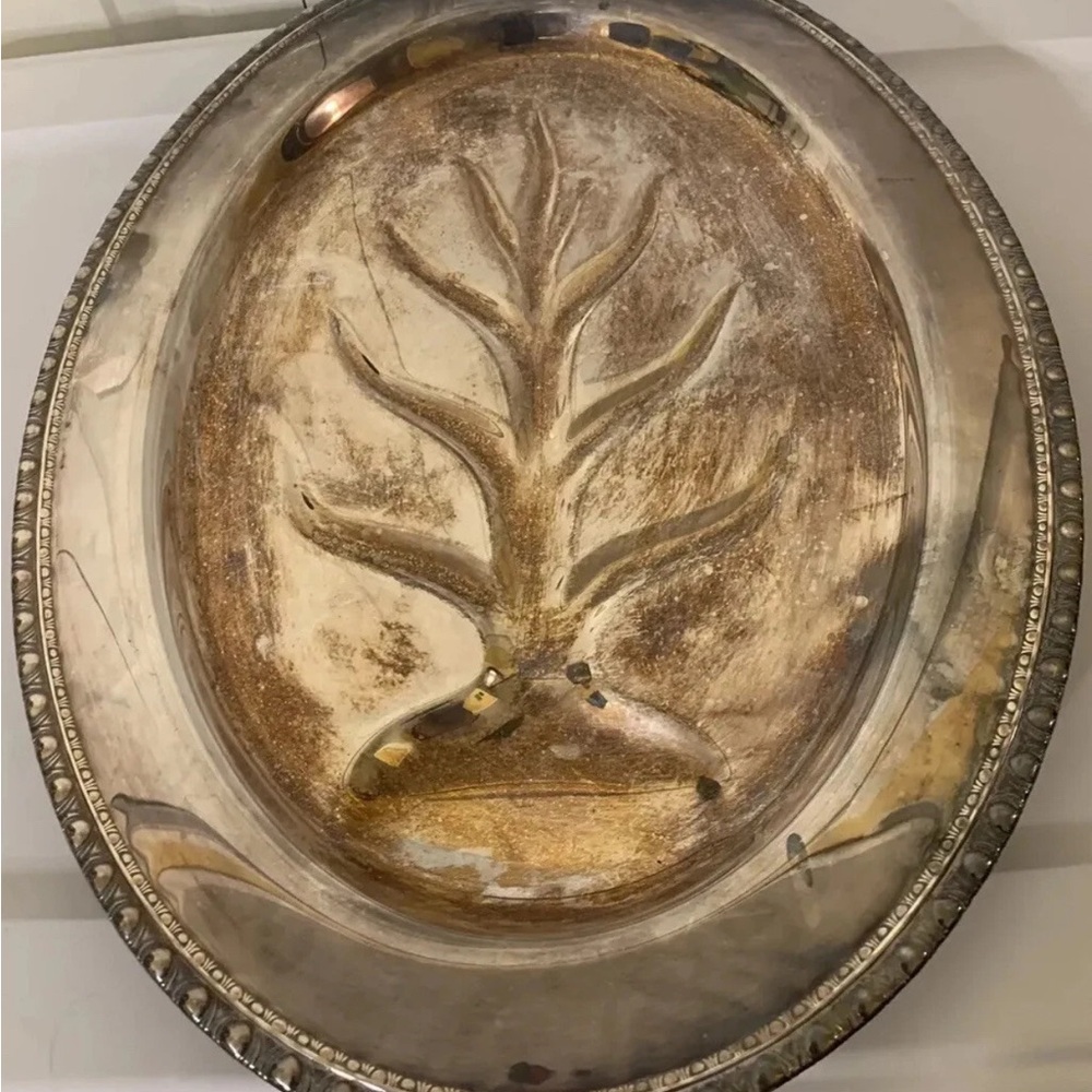 Vtg Roger’s & Bro‎ 1710 Silver plate meat serving Oval Tree Design Platter